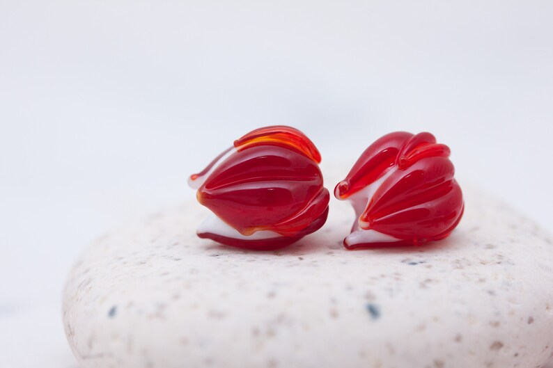 Lampwork Red Flowers Small Glass Flower Beads for Jewelry Etsy