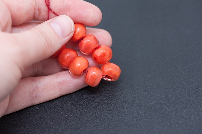 Organic Beads Set of 8 Freeform Lampwork Beads Artisan Glass Beads for Jewelry Coral Boho Lampwork