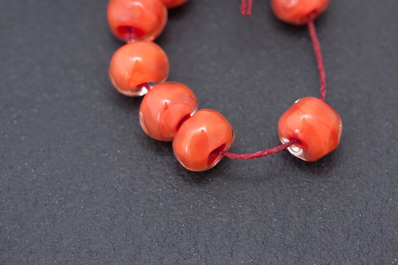 Organic Beads Set of 8 Freeform Lampwork Beads Artisan Glass Beads for Jewelry Coral Boho Lampwork
