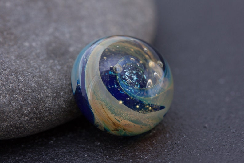 Lampwork Cabochon with Stellar Pattern Handmade Glass Cabochon Bracelet Brooch Nebula Cab Bead for Ring