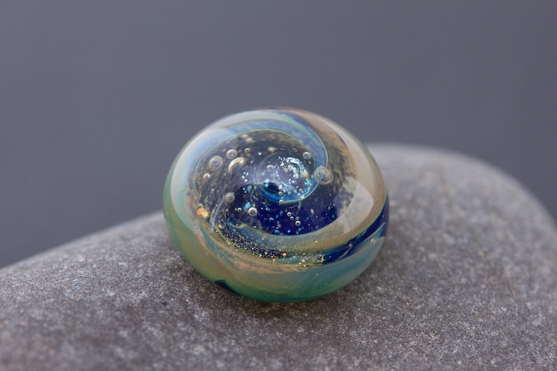 Lampwork Cabochon with Stellar Pattern Handmade Glass Cabochon Bracelet Brooch Nebula Cab Bead for Ring