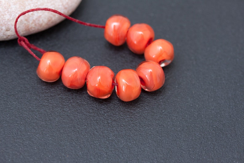 Organic Beads Set of 8 Freeform Lampwork Beads Artisan Glass Beads for Jewelry Coral Boho Lampwork