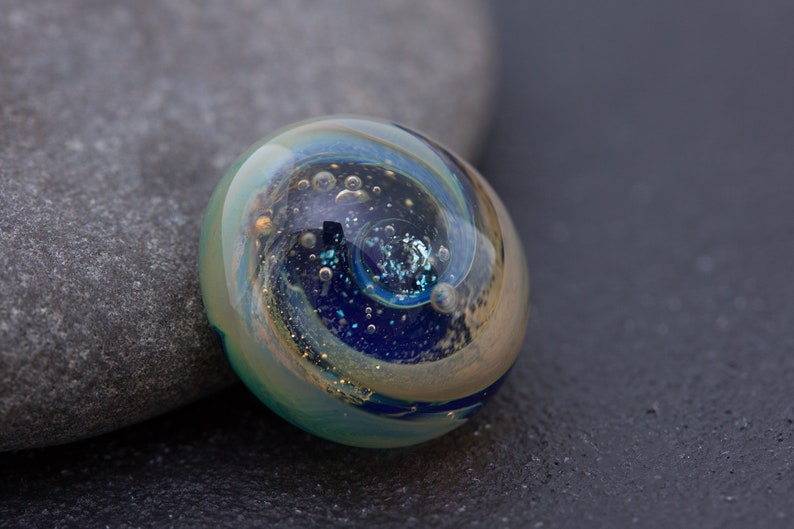 Lampwork Cabochon with Stellar Pattern Handmade Glass Cabochon Bracelet Brooch Nebula Cab Bead for Ring