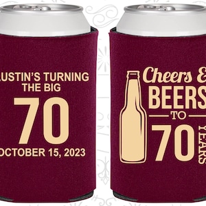 70th Birthday, 70th Birthday Party, Cheers and Beers, Cheers to 70 Years, Birthday Can Coolers, Birthday Coolies | 20161