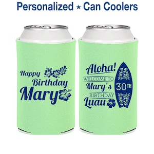 30th Birthday Party Favors, Personalized Lua Birthday Can Coolers - Aloha | 20136