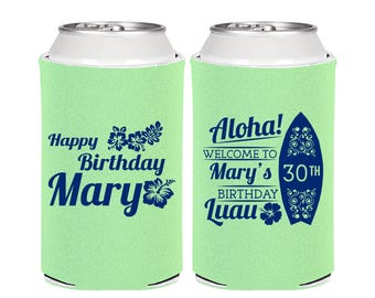 30th Birthday Party Favors, Personalized Lua Birthday Can Coolers - Aloha | 20136