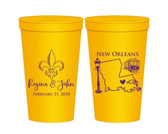 New Orleans, Personalized Beer Cups, Nola Wedding Cups, Cajun Wedding Cups, Fleur De Lis, Wedding Cups | 334