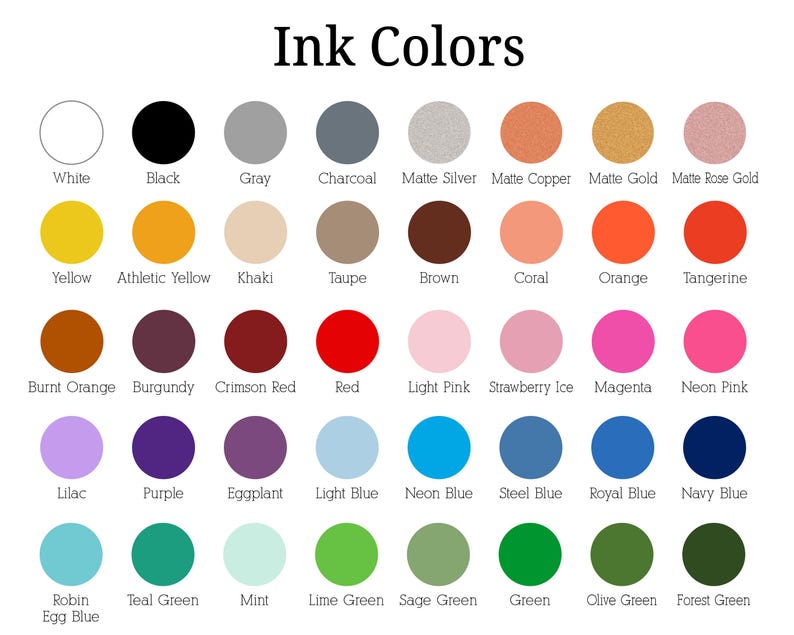 a color chart with different shades of ink
