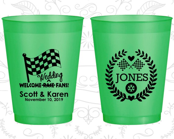 Welcome Wedding Race Fans, Wedding Favor Frost Flex Cups, Racing Flags, Checkered Flag, Race Car Wedding, Pearl Frosted Cups (589) Il_570xn