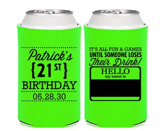 21st Birthday, 21st Birthday Party, Name Tags for Birthday, Birthday Can Coolers, Birthday Coolies | 340028
