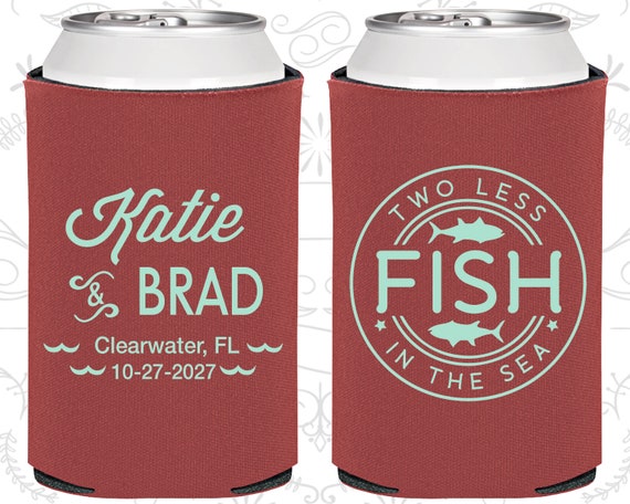 Two Less Fish in the Sea Wedding Favors, Custom Wedding, Fisherman Wedding, Wedding Favor Can Coolers (21) Il_570xn