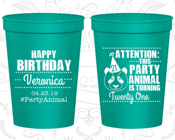 21st Birthday Cups, Custom Birthday Stadium Cups, party animal birthday, Animal Birthday Cups, Birthday Cups (20272) Il_570xn