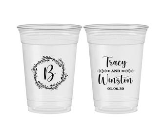 Personalized Disposable Cups, Monogram, Vine, Cheap Monogram Soft Sided Cups | 804