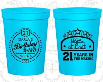 21st Birthday Party Cups, Custom Birthday Party Cups, Legal at Last, Birthday Bash Cups, Birthday Party Cups (20167)