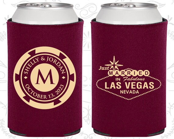 Vegas Wedding, Personalized Gift, Just Married Gifts, Monogram Poker Chip,  Las Vegas Sign, Wedding Beer Holder (54) by My Wedding Store