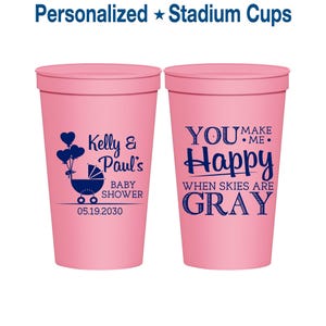 Personalized Baby Shower Stadium Cups, Couple Baby Shower Cups, Baby Shower Favors, Coed Baby Shower Cups | 90010 image 1