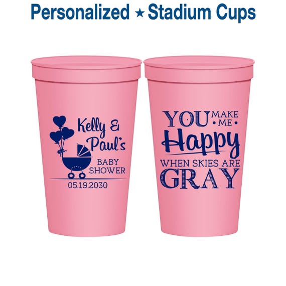 Personalized Baby Shower Stadium Cups, Couple Baby Shower Cups, Baby Shower Favors, Coed Baby Shower Cups | 90010