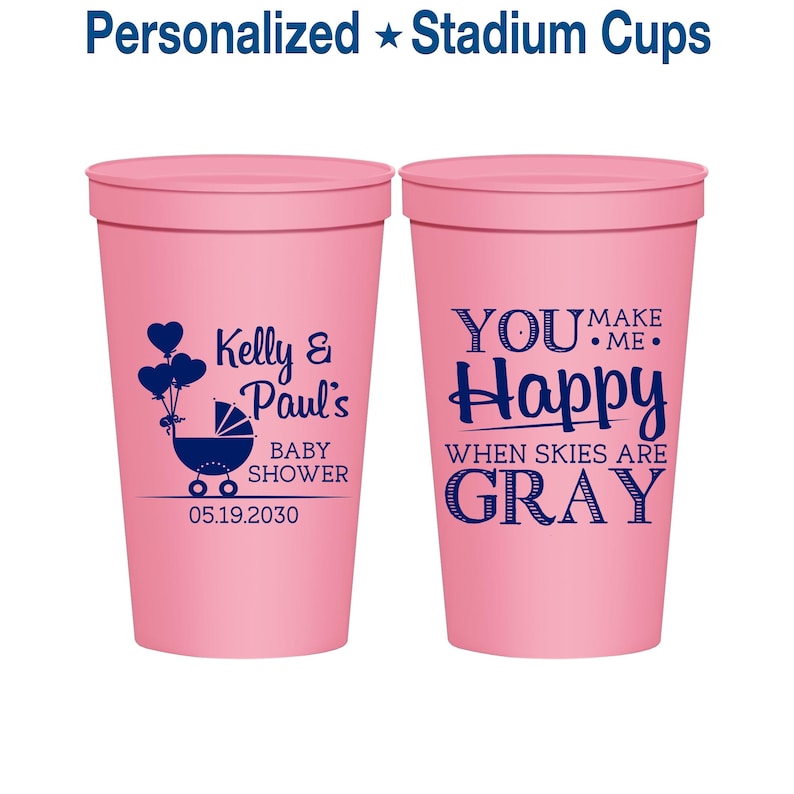 Personalized Baby Shower Stadium Cups, Couple Baby Shower Cups, Baby Shower Favors, Coed Baby Shower Cups | 90010 image 1
