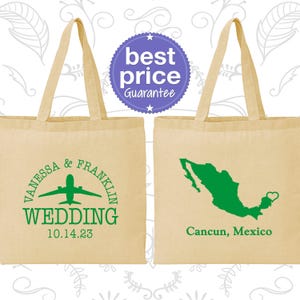 Mexico Tote Bags, Mexico Wedding, Imprinted Cotton Tote Bags, Destination Wedding Bags, Welcome Wedding Bags, Cancun Tote Bags | 184