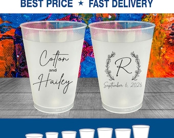 Personalized Wedding Cups, Frosted Cups, Shatterproof Frost Flex Cups, Wedding Toast Cups, Custom Reception Bar Cups, Monogram Cups | 803