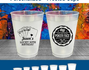 30th Birthday Frosted Cups, Las Vegas Birthday, Casino Birthday, Lucky 30, Frosted Birthday Cups | 20060