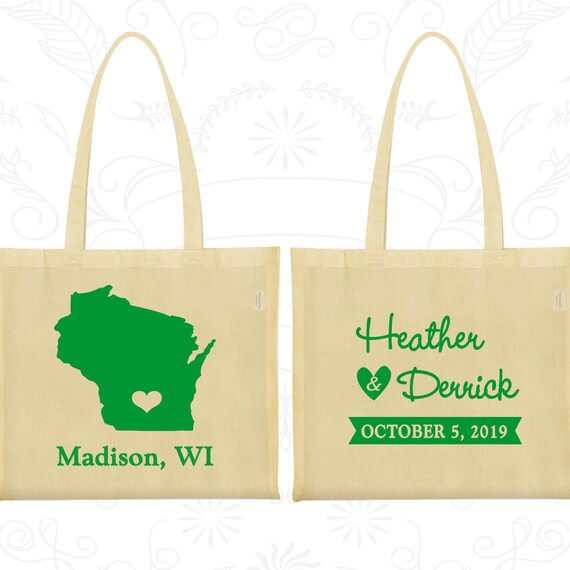 Wisconsin Wedding, Wisconsin Tote Bags, Wedding Canvas Tote Bags