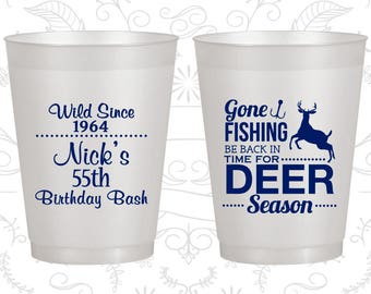 55th Birthday Frosted Cups, Fishing Birthday, Hunting Birthday, Deer Birthday, Frosted Birthday Cups (20128)