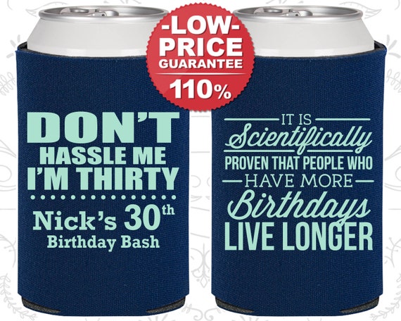 30th birthday Koozies no minimum bash personalized custom can cooler quick ship