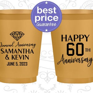 Anniversary Frosted Cups, 60th Anniversary Gift for Parents, Anniversary Decorations, Diamond Anniversary Party, Happy Anniversary | 80019