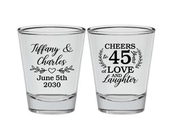 Anniversary Shot Glasses, 45th Wedding Anniversary Party Favors, Anniversary Gift Ideas, Sapphire Anniversary, Cheers to 45 Years | 80006