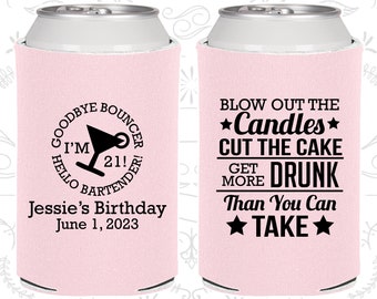 21st Birthday, 21st Birthday Party, Goodbye Bouncer, Hello Bartender, Birthday Can Coolers, Birthday Coolies (20107)