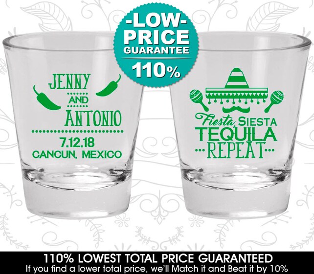 Fiesta Siesta Tequila Repeat Wedding Favor Shot Glass Mexican