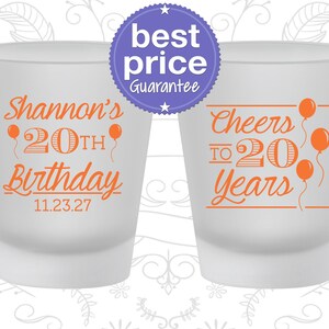 20th Birthday Frosted Shot Glasses, Cheers to 20 Years, Balloons, Birthday Frosted Shot Glass | 20004