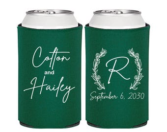 Personalized Wedding Can Coolers, Wedding Toast, Custom Reception Bar, Monogram Wedding Favors | 803