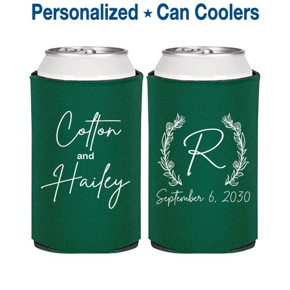 Personalized Wedding Can Coolers, Wedding Toast, Custom Reception Bar, Monogram Wedding Favors | 803