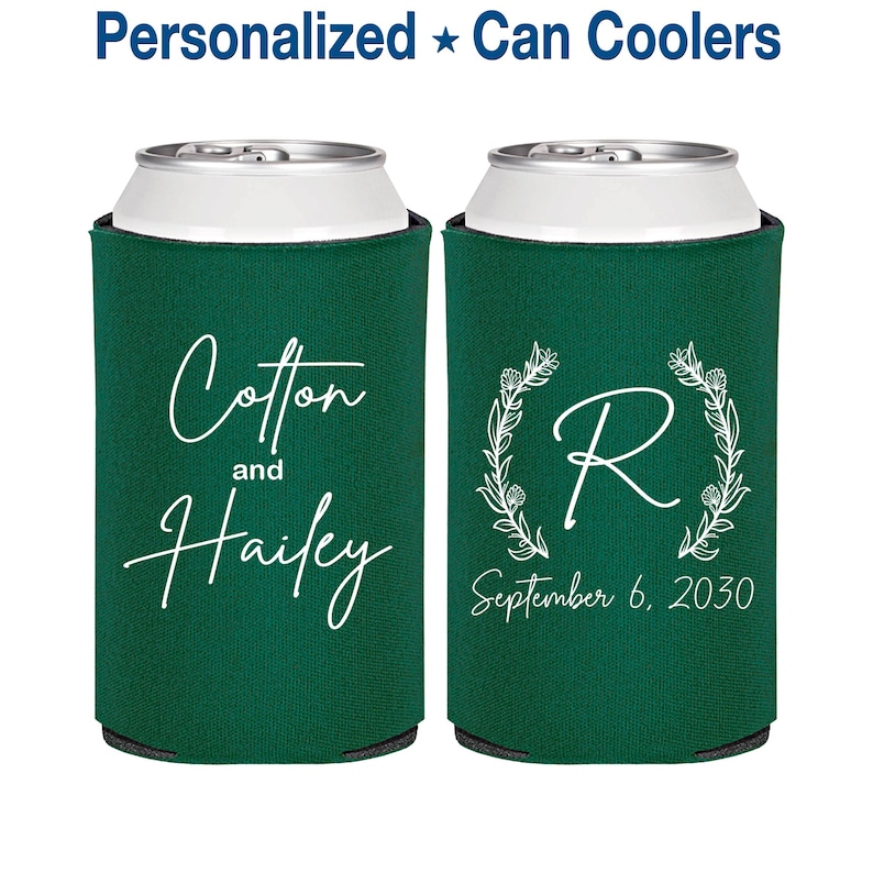 Personalized Wedding Can Coolers, Wedding Toast, Custom Reception Bar, Monogram Wedding Favors | 803 afbeelding 1