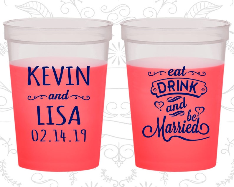 Eat Drink and Be Married Wedding, Wedding Favor Plastic Mood Cups, Hearts, Yellow Mood Cups 239 image 1