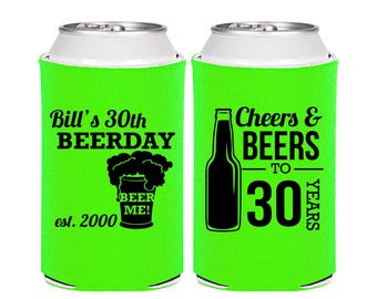 Birthday Can Coolers, Beerday, 30th Birthday, Birthday Party Favors, Custom Birthday Can Cooler, Personalized Favors | 20215