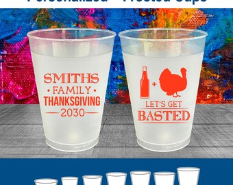 Thanksgiving Frosted Plastic Cups, Thanksgiving Party Favors, Personalized Thanksgiving, Thanksgiving Party Gifts, Lets Get Basted | 260008