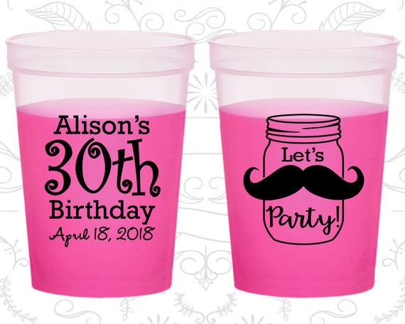 30th Birthday Mood Cups, Mason Jar Birthday, Rustic Birthday, Mustache Birthday, Birthday Color Changing Cups (20282) Il_570xn