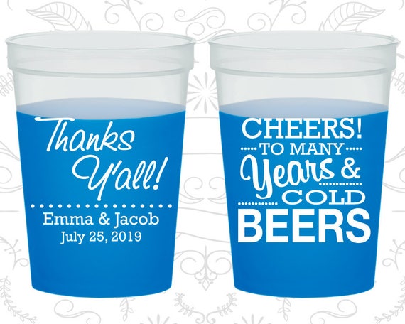 Cheers to many years and cold beers, Mood Stadium Cups, Thanks Yall, Cheers and Beers, Cheers Wedding, Purple Mood Cups (570) Il_570xn