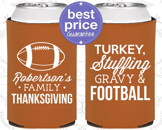 Thanksgiving Favors, Thanksgiving Can Cooler, Custom Thanksgiving, Fall Party Favors, Turkey Stuffing Gravy and Football (260010) Il_570xn