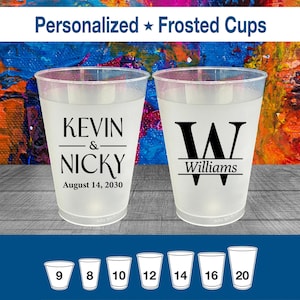 Monogram Wedding Cups, Big Initial, Custom Frosted Cups - Personalized Wedding Favors, Shatterproof Plastic Cups | 806