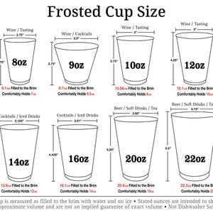 a cup size chart with the measurements for each cup