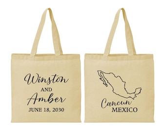 Mexico Tote Bags, Mexico Wedding, Imprinted Cotton Tote Bags, Destination Wedding Bags, Welcome Wedding Bags, Cancun Tote Bags | 534