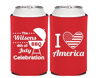 4th of July Ideas, 4th of July Can Coolers, July 4th Decor, Fourth of July Party Favors, 4th of July BBQ, I Love America | 220007