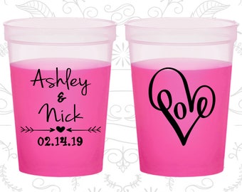 Love Wedding, Custom Color Changing Cups, Heart Wedding, Blue Mood Cups (252)