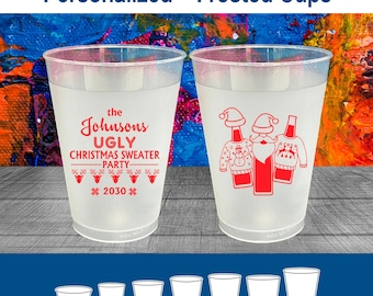 Christmas Frosted Cups, Christmas Favors, Holiday Party Cups, Holiday Favors, Ugly Christmas Sweater Party, Tacky Sweater Party | 280022