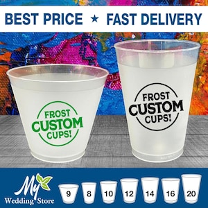 Personalized Cups, Custom Printed Frosted Cups, Shatterproof, Frost Flex, Personalized Plastic Party Cups, Promotional, Wedding Cups Bulk