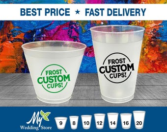 Personalized Cups, Custom Printed Frosted Cups, Shatterproof, Frost Flex, Personalized Plastic Party Cups, Promotional, Wedding Cups Bulk